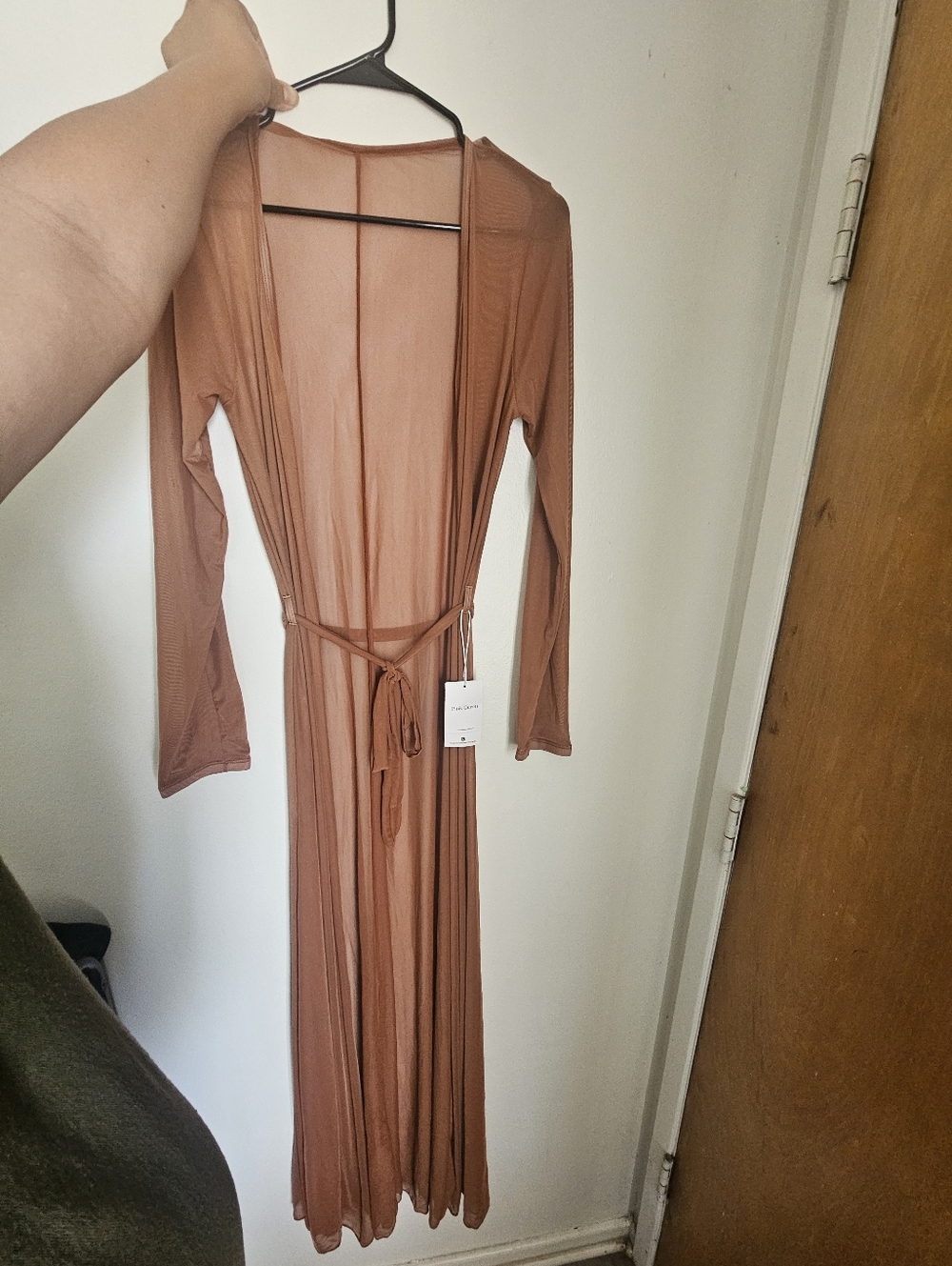 Pink Queen Long Sleeve Flowy Maxi Swimsuit Tie Front Cover Up Size Medium NWT